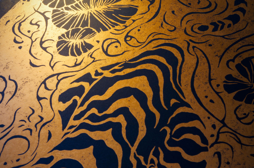 Tiger in lily pond - copper on black - Image 7